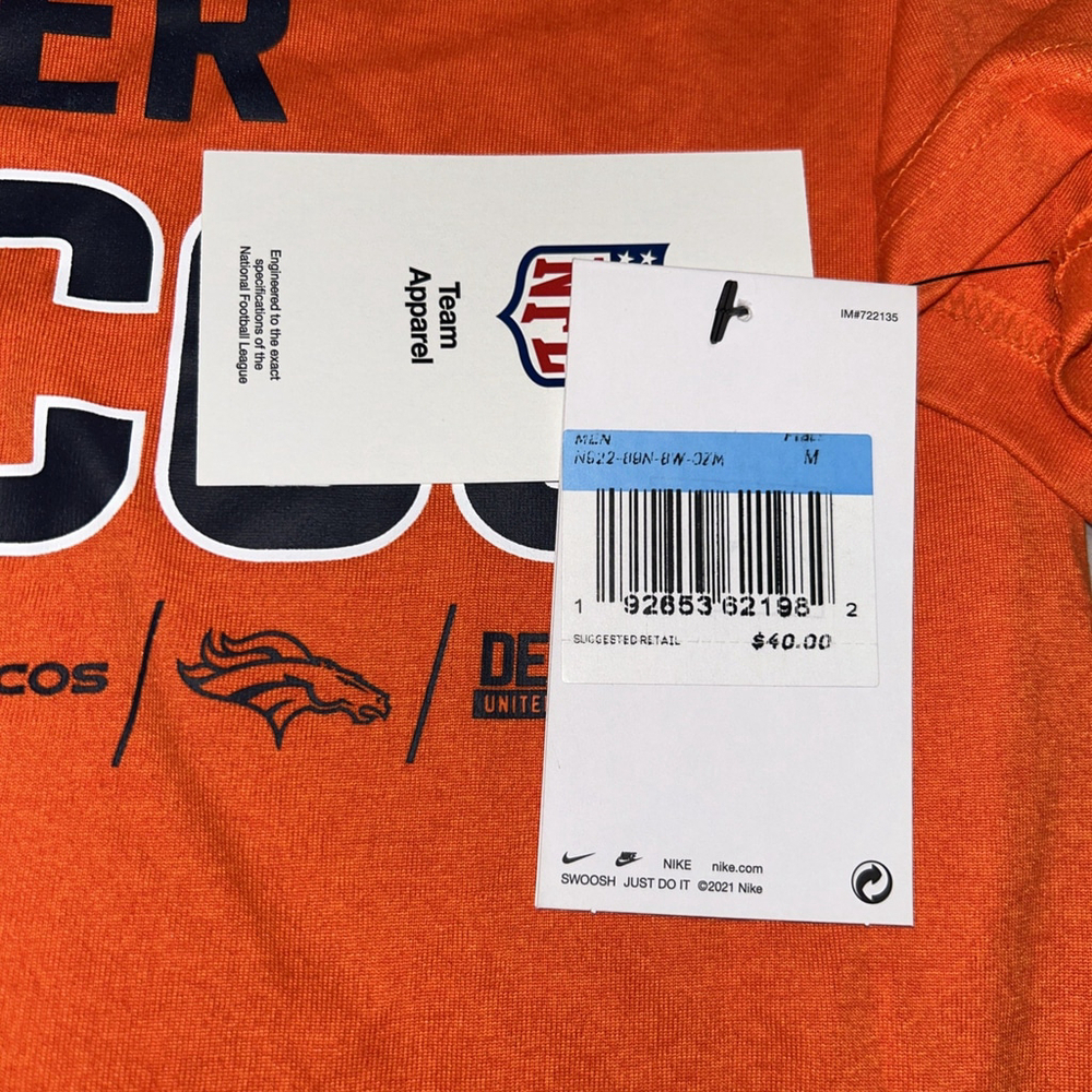 Denver Broncos Men’s Med NWT Orange Nike Dri Fit Short Sleeve T Shirt - Picture 6 of 8